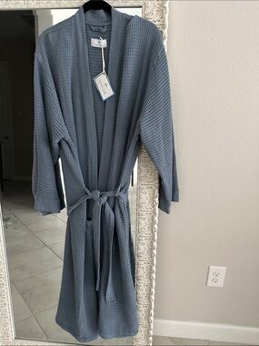 Matouk Sea Blue Waffle-Knit Robe L/XL